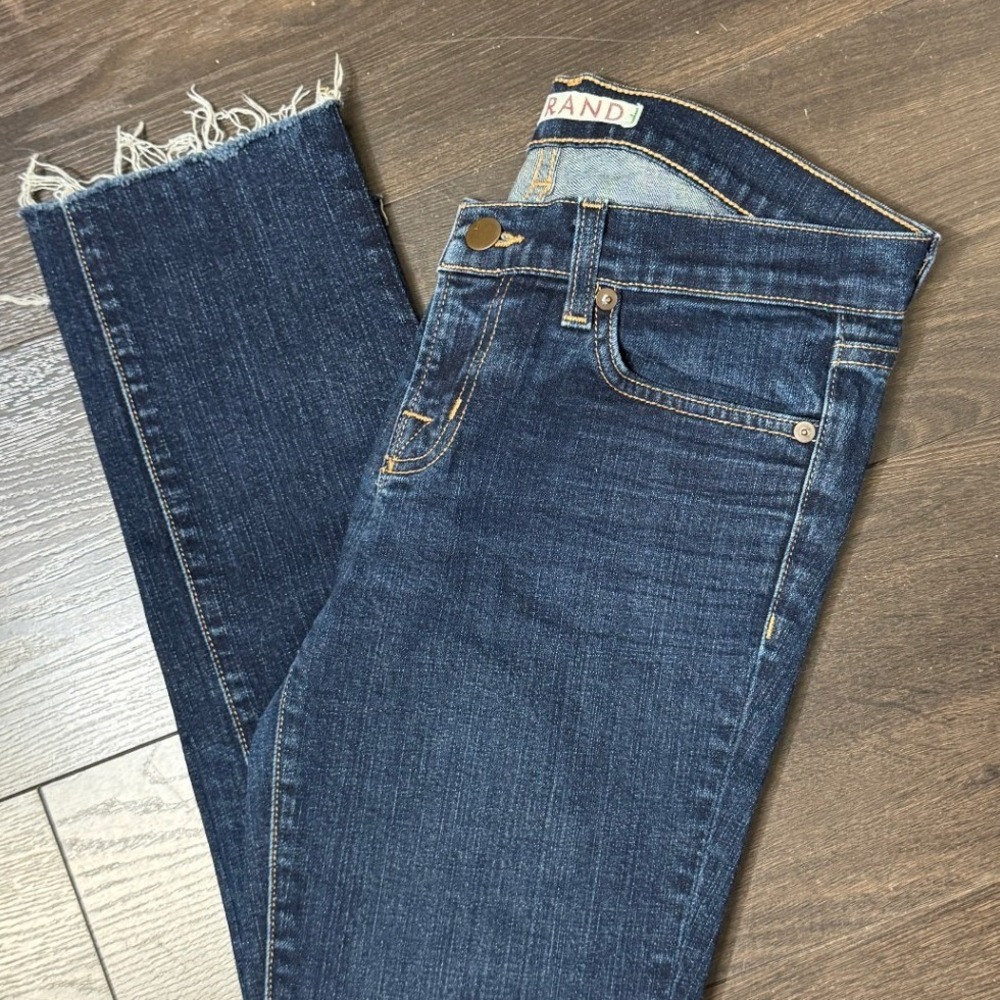 J Brand Jeans Pencil Leg Crop Ink Dark Wash Raw Hem Stretch 26 Low Rise‎ Stretch